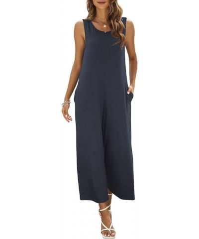 Women's Summer Casual Loose Tank Jumpsuit Sleeveless Crewneck Jumpsuit Romper with Pockets Dark Gray $17.15 Jumpsuits