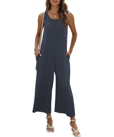 Women's Summer Casual Loose Tank Jumpsuit Sleeveless Crewneck Jumpsuit Romper with Pockets Dark Gray $17.15 Jumpsuits