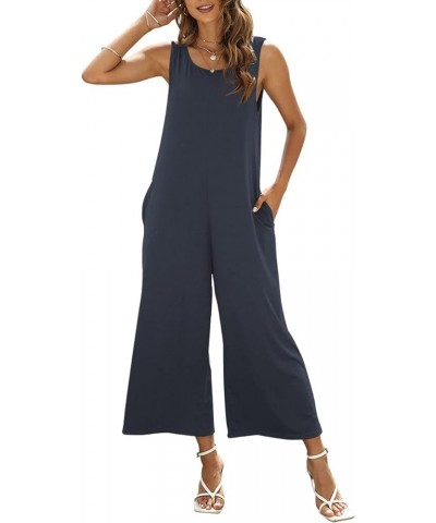 Women's Summer Casual Loose Tank Jumpsuit Sleeveless Crewneck Jumpsuit Romper with Pockets Dark Gray $17.15 Jumpsuits