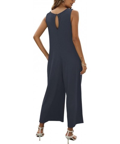 Women's Summer Casual Loose Tank Jumpsuit Sleeveless Crewneck Jumpsuit Romper with Pockets Dark Gray $17.15 Jumpsuits