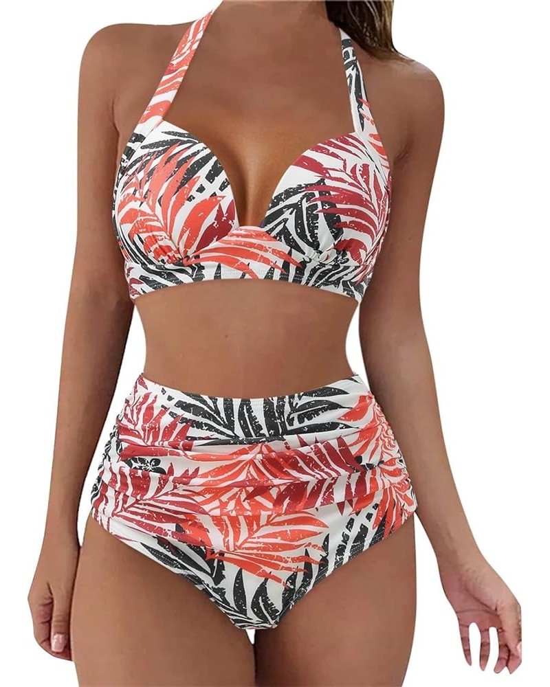 Womens Swimsuits 2 Piece High Waisted Halter Bikinis Twist Front Push Up Beach Bathing Suits Trendy Slim Fit Swimwear A9 $10....