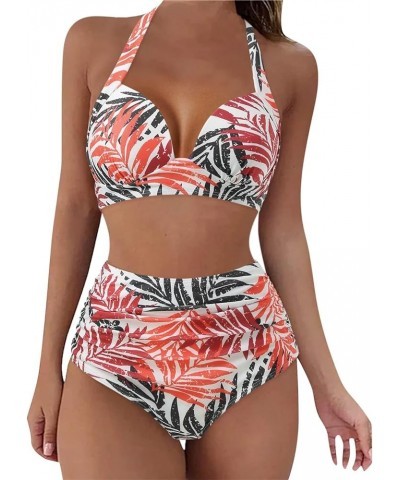 Womens Swimsuits 2 Piece High Waisted Halter Bikinis Twist Front Push Up Beach Bathing Suits Trendy Slim Fit Swimwear A9 $10....