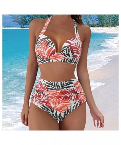 Womens Swimsuits 2 Piece High Waisted Halter Bikinis Twist Front Push Up Beach Bathing Suits Trendy Slim Fit Swimwear A9 $10....