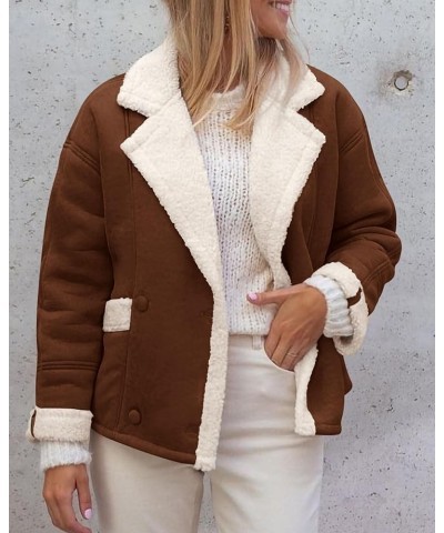 Womens 2024 Winter Suede Coats Fleece Sherpa Lined Jacket Faux Fur Lapel Pockets Warm Fall Fashion Outerwear Dark Brown $10.7...