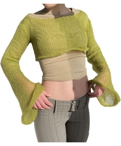 Y2k Knit Long Sleeve Shrug Crop Top Cut Out Crochet Bolero Tops See Through Sweater Harajuku Vintage Streetwear Green $11.50 ...