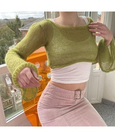 Y2k Knit Long Sleeve Shrug Crop Top Cut Out Crochet Bolero Tops See Through Sweater Harajuku Vintage Streetwear Green $11.50 ...