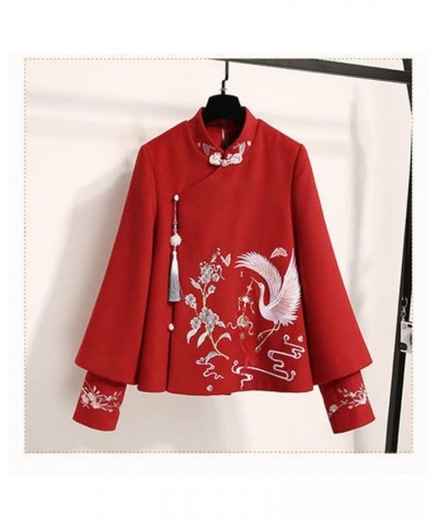 Chinese Embroidery Thin Coat Women's Coat Woolen Spring Cheongsam Hanfu Skirt (Color : Auburn, Size : L 50kg-57kg) XXL 60kg-6...