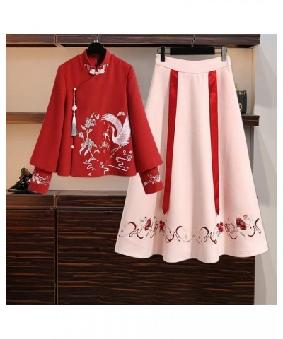 Chinese Embroidery Thin Coat Women's Coat Woolen Spring Cheongsam Hanfu Skirt (Color : Auburn, Size : L 50kg-57kg) XXL 60kg-6...