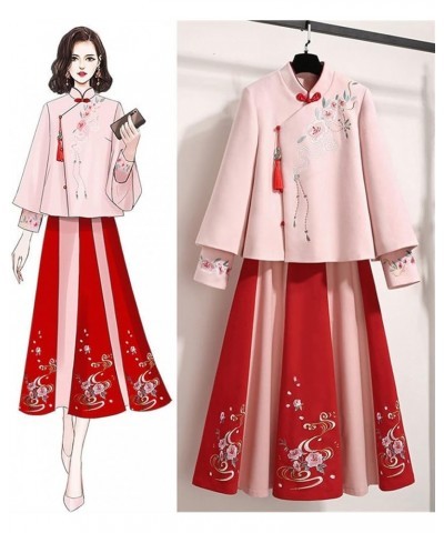 Chinese Embroidery Thin Coat Women's Coat Woolen Spring Cheongsam Hanfu Skirt (Color : Auburn, Size : L 50kg-57kg) XXL 60kg-6...