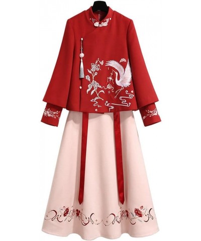 Chinese Embroidery Thin Coat Women's Coat Woolen Spring Cheongsam Hanfu Skirt (Color : Auburn, Size : L 50kg-57kg) XXL 60kg-6...