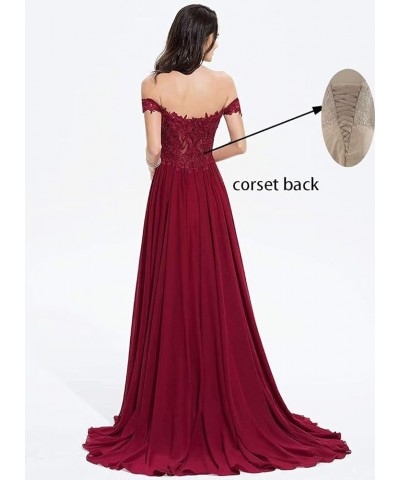 Off The Shoulder Long Prom Dresses with Slit Lace Appliques Chiffon Formal Evening Party Gowns for Women Mint $35.69 Dresses