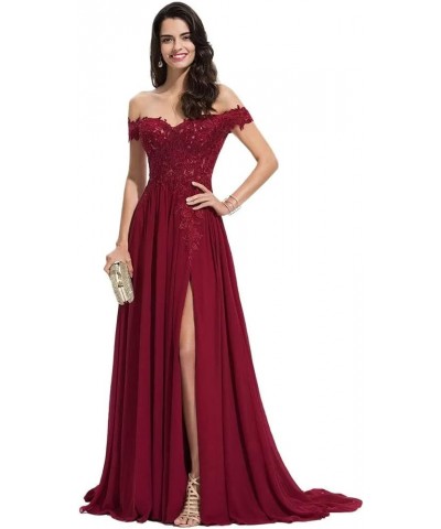 Off The Shoulder Long Prom Dresses with Slit Lace Appliques Chiffon Formal Evening Party Gowns for Women Mint $35.69 Dresses