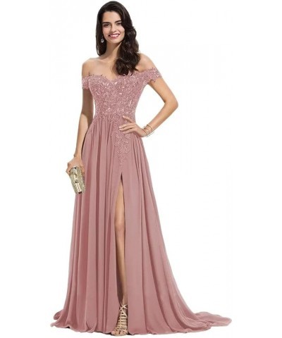 Off The Shoulder Long Prom Dresses with Slit Lace Appliques Chiffon Formal Evening Party Gowns for Women Mint $35.69 Dresses