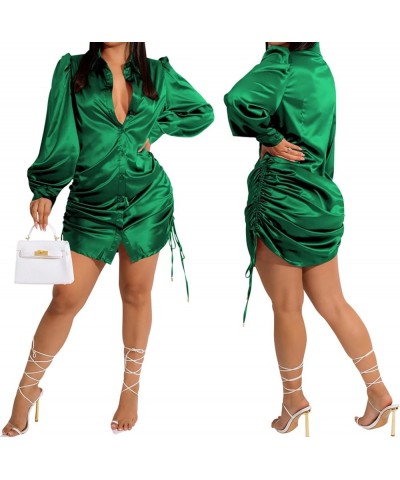 Women's Sexy Button Down Shirts Mini Dresses V Neck Long Sleeve Loose Long T-Shirts Tops Collar Blouse Dress 10959-1green $15...