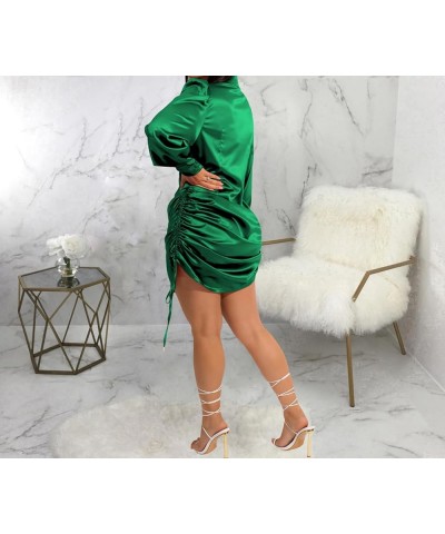 Women's Sexy Button Down Shirts Mini Dresses V Neck Long Sleeve Loose Long T-Shirts Tops Collar Blouse Dress 10959-1green $15...