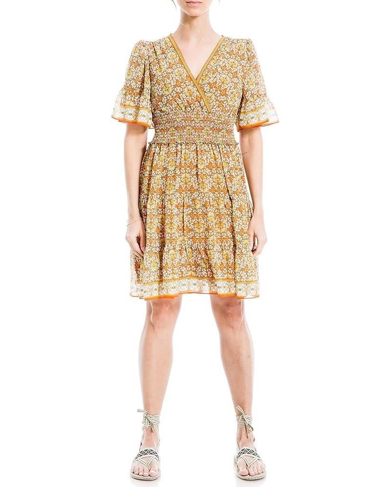 Women's Sleeve Tiered Short Dress Brick/Citrus Nouveau Clover $15.16 Dresses
