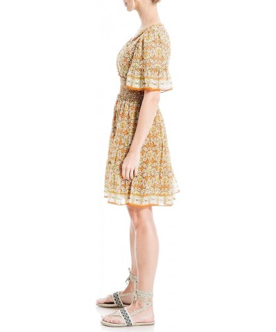 Women's Sleeve Tiered Short Dress Brick/Citrus Nouveau Clover $15.16 Dresses