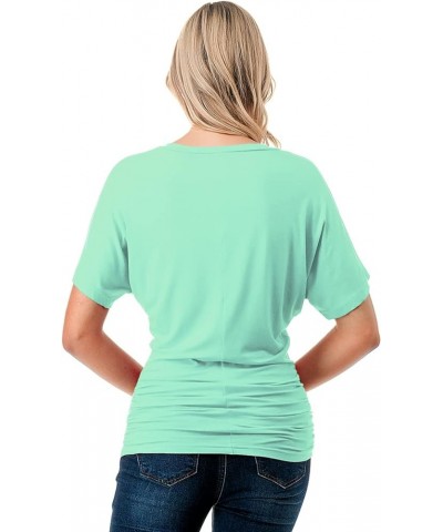 Women's Short Sleeve V-Neck Casual Dolman Top with Side Shirring (S-XXL) Dbt103_aqua $11.72 T-Shirts