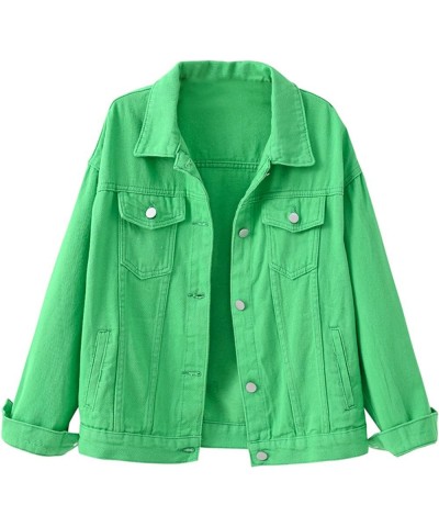 Women Denim Jacket Oversized Casual Button Up Boxy Jean Jackets Drop Shoulder Long Sleeve Trucker Coat with Pocket Green $19....