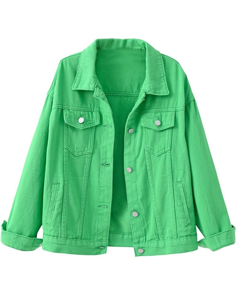 Women Denim Jacket Oversized Casual Button Up Boxy Jean Jackets Drop Shoulder Long Sleeve Trucker Coat with Pocket Green $19....