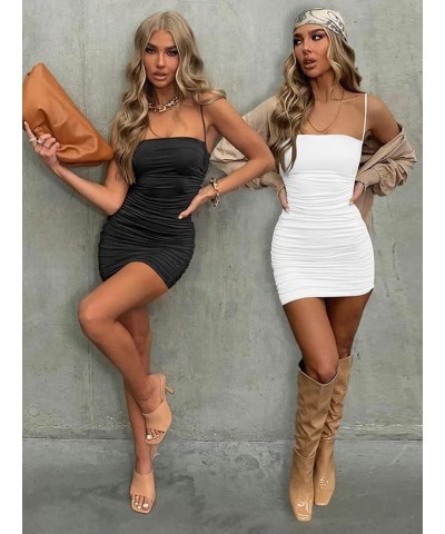 Women's Sexy Bodycon Party Dresses Spaghetti Strap Ruched Mini Club Dress White $15.36 Dresses