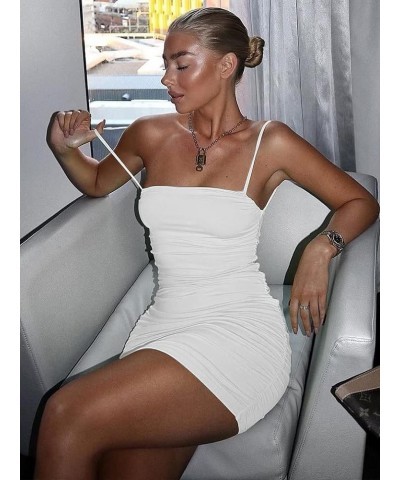 Women's Sexy Bodycon Party Dresses Spaghetti Strap Ruched Mini Club Dress White $15.36 Dresses