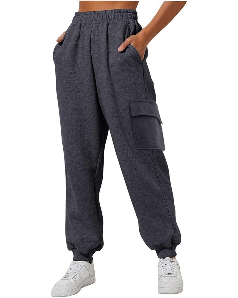 Women's Thin High Waisted Loose Sweatpants Comfortable Jogging Fit Soft Warm Pants with Pockets Dark Gray $4.09 Pants