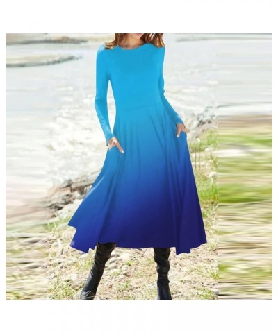 Maxi Dress for Women, Irregular Long Sleeve Plus Size Dresses Crew Neck Casual Flowy Outfits Pattern Printing Dress 07-blue $...