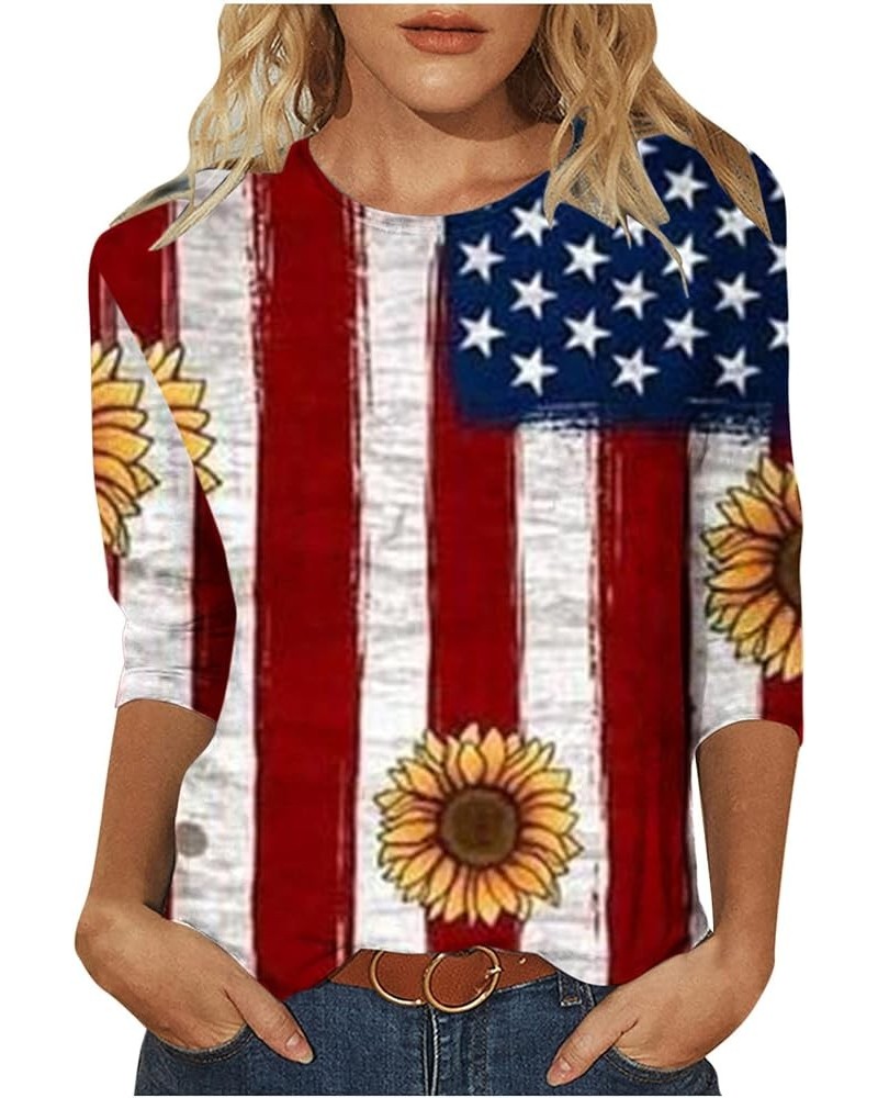 Womens America Flag Shirts 2023 Trendy Stars Stripes Patriotic Tee Shirt 3/4 Sleeve Independence Day T-Shirt Tops 11wine $6.8...