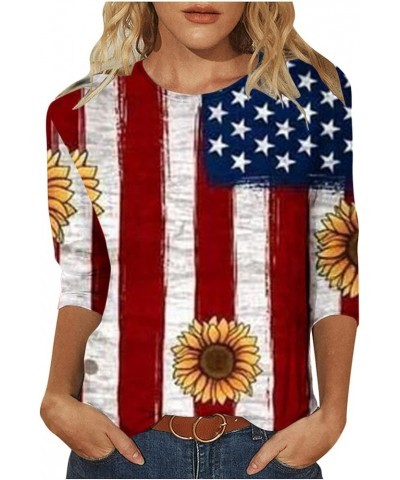 Womens America Flag Shirts 2023 Trendy Stars Stripes Patriotic Tee Shirt 3/4 Sleeve Independence Day T-Shirt Tops 11wine $6.8...