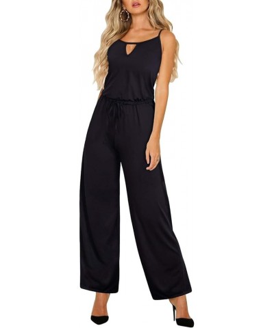 Womens 2024 Casual Sleeveless Jumpsuits Spaghetti Strap Loose Romper Long Pants with Pockets Black 02 $17.66 Jumpsuits