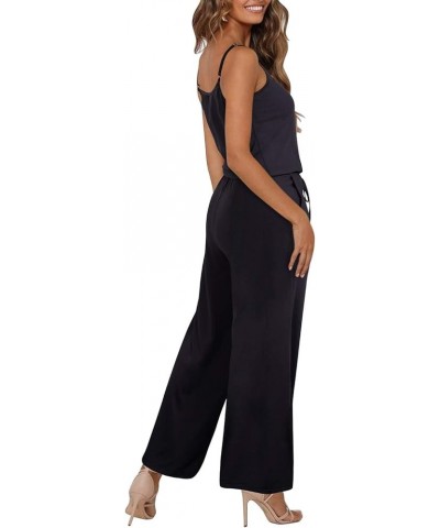 Womens 2024 Casual Sleeveless Jumpsuits Spaghetti Strap Loose Romper Long Pants with Pockets Black 02 $17.66 Jumpsuits