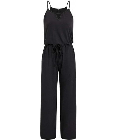 Womens 2024 Casual Sleeveless Jumpsuits Spaghetti Strap Loose Romper Long Pants with Pockets Black 02 $17.66 Jumpsuits