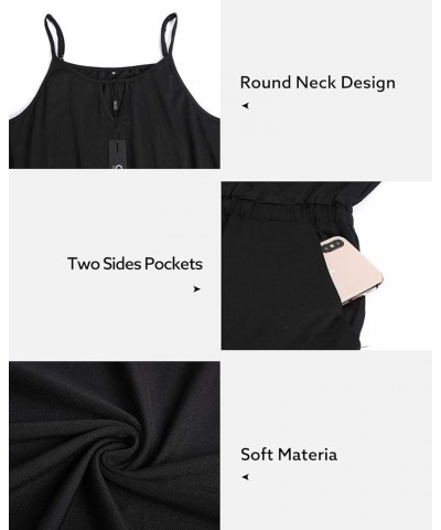 Womens 2024 Casual Sleeveless Jumpsuits Spaghetti Strap Loose Romper Long Pants with Pockets Black 02 $17.66 Jumpsuits