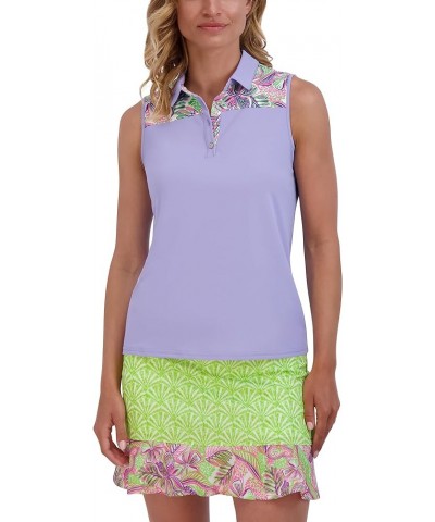 Women's Button Front Sleeve Polo Lavender $16.34 Shirts