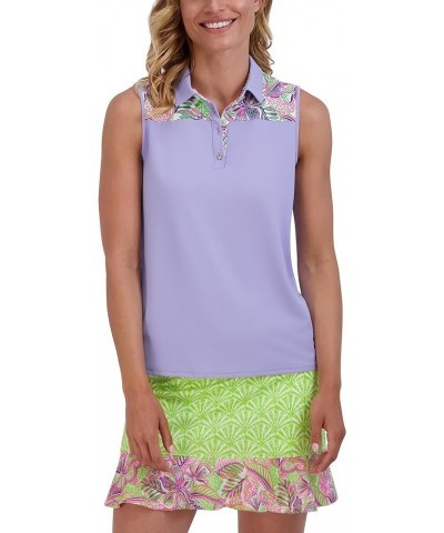 Women's Button Front Sleeve Polo Lavender $16.34 Shirts