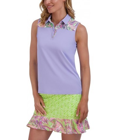 Women's Button Front Sleeve Polo Lavender $16.34 Shirts