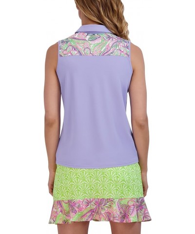 Women's Button Front Sleeve Polo Lavender $16.34 Shirts