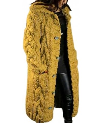 Womens Long Cardigan Open Front Duster Sweater Long Sleeve Chunky Cable Knit Plus Size Hooded Coatigan for Women 08yellow $29...