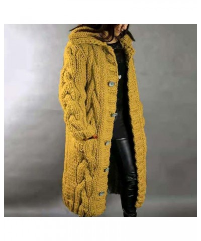 Womens Long Cardigan Open Front Duster Sweater Long Sleeve Chunky Cable Knit Plus Size Hooded Coatigan for Women 08yellow $29...