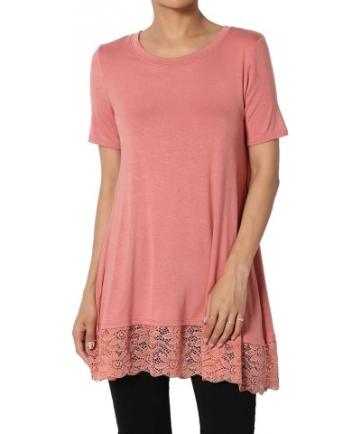 Women's Sleeveless Lace Hem Stretch Jersey Tunic Casual Relaxed Long Tank Top S/S Ash Rose $9.13 Tanks