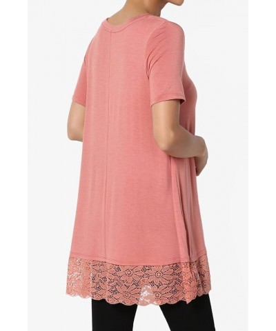 Women's Sleeveless Lace Hem Stretch Jersey Tunic Casual Relaxed Long Tank Top S/S Ash Rose $9.13 Tanks