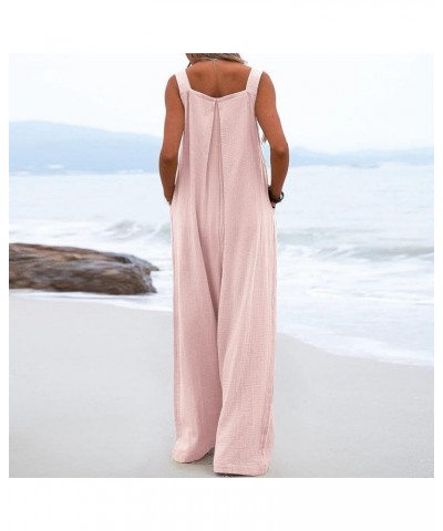Women's Summer Jumpsuit Loose Wide Leg Smocked Cut Out Jumpsuit Plus Size Jumpsuits for Women Beach Vacation Pink Jumpsuit $1...