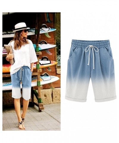 Running Shorts for Women Pack, Women's Drawstring Linen Bermuda Shorts for Women Elastic Waist Summer Cotton Short Z9-blue $9...