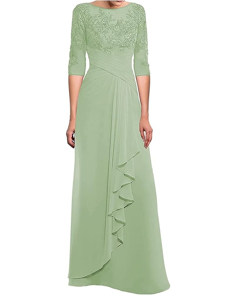 Lace Mother of The Bride Dresses for Wedding Ruffles Chiffon Formal Dress with Sleeves Long Evening Gown Sage Green $40.50 Dr...