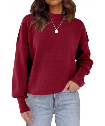 Womens Batwing Sleeve Pullover Loose Side Split Oversized Solid Sweaters Drop Shoulder Slouchy Mock Neck Tops Wine $10.79 Swe...