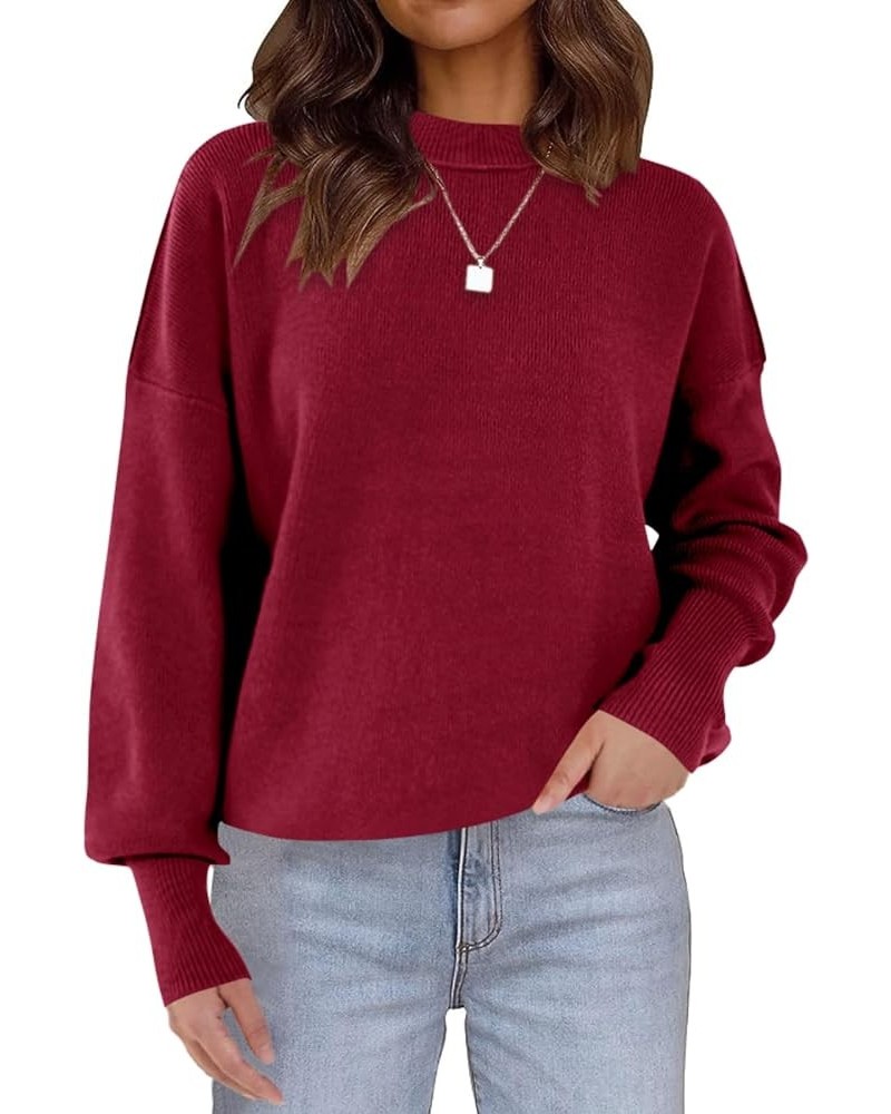 Womens Batwing Sleeve Pullover Loose Side Split Oversized Solid Sweaters Drop Shoulder Slouchy Mock Neck Tops Wine $10.79 Swe...