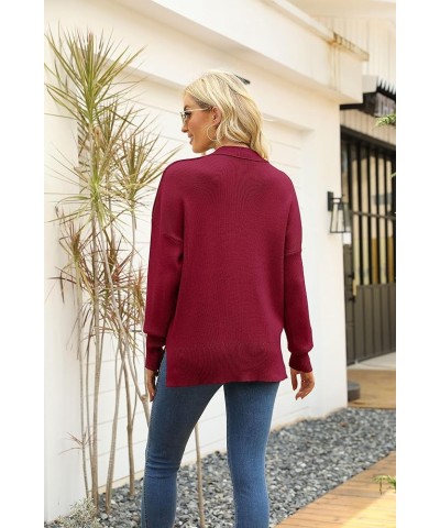 Womens Batwing Sleeve Pullover Loose Side Split Oversized Solid Sweaters Drop Shoulder Slouchy Mock Neck Tops Wine $10.79 Swe...