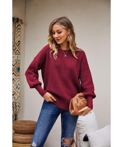 Womens Batwing Sleeve Pullover Loose Side Split Oversized Solid Sweaters Drop Shoulder Slouchy Mock Neck Tops Wine $10.79 Swe...