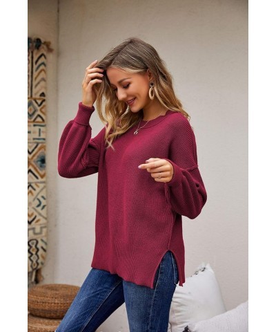 Womens Batwing Sleeve Pullover Loose Side Split Oversized Solid Sweaters Drop Shoulder Slouchy Mock Neck Tops Wine $10.79 Swe...